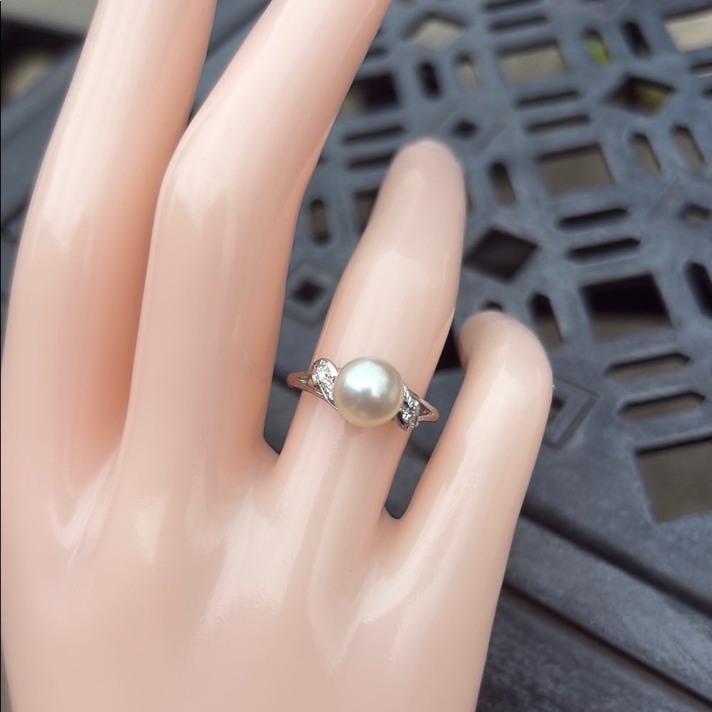14kt White Gold Mikimoto Akoya Pearl Genuine Natural Diamond Ring Size 7 - Picture 3 of 16